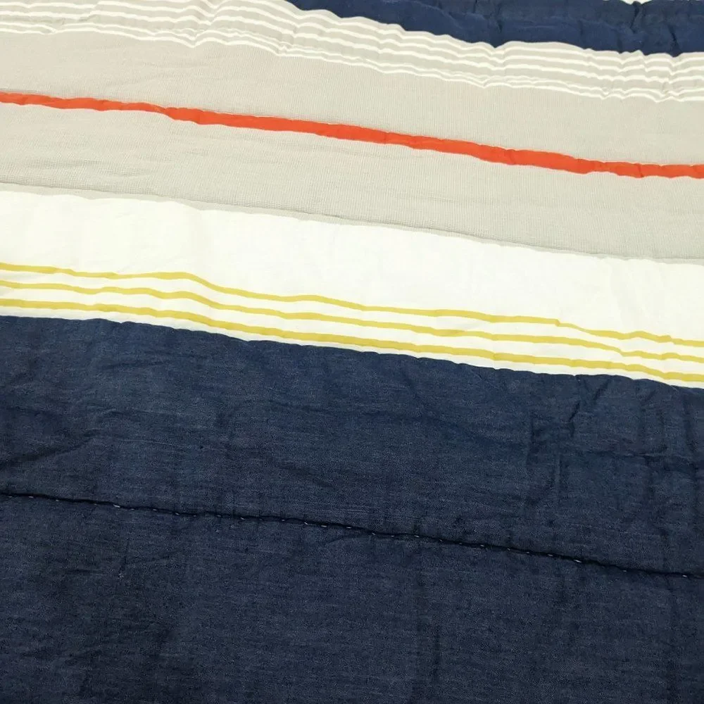 Pottery‎ Barn Teen Wyatt Stripe Comforter Full Queen F/Q blue orange yellow